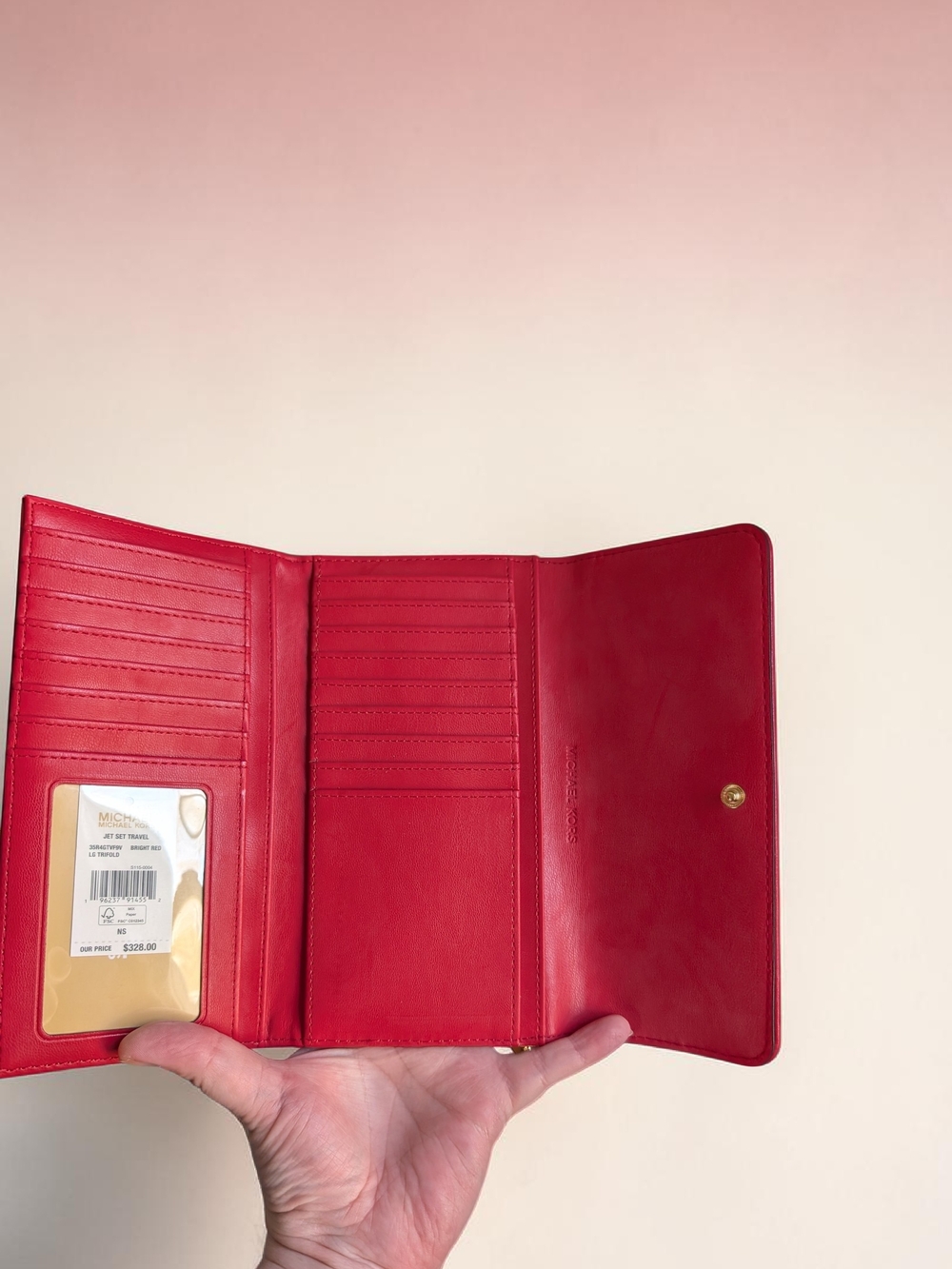Michael Kors Jet Set Travel Large Trifold Wallet - Bright Red (NWT) - Picture 7 of 8
